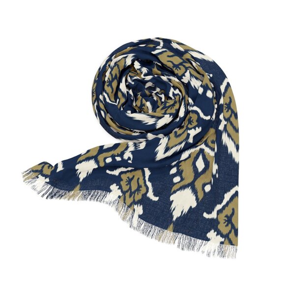 NWT Porter Anna- Navy & Gold Women's Scarf in Ikat - Picture 3 of 5
